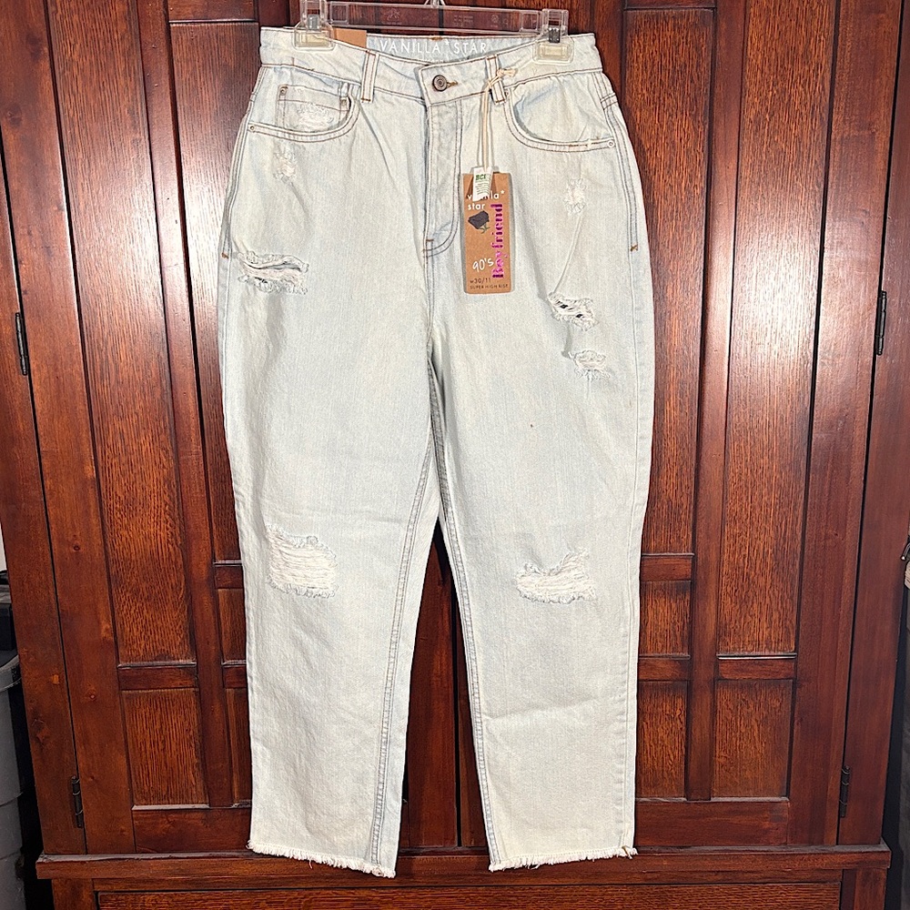 Vanilla Star Light Blue Distressed High Rise Boyfriend Jeans Sz. 30W / 11